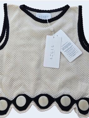 NWT! Anthropologie Azulu Rocio Top Ivory Black Crochet SMALL